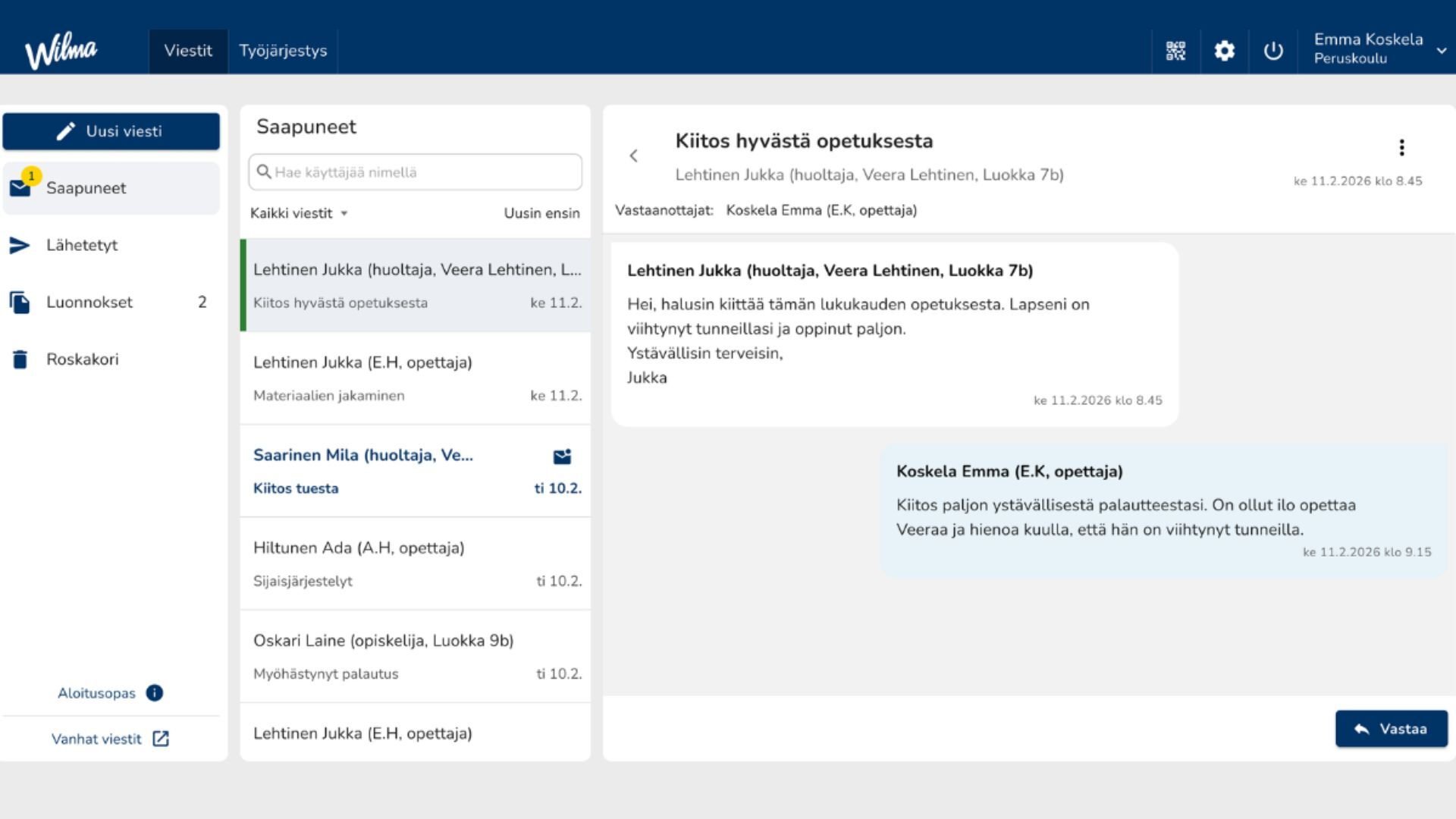 Wilma viestit -osio 2026