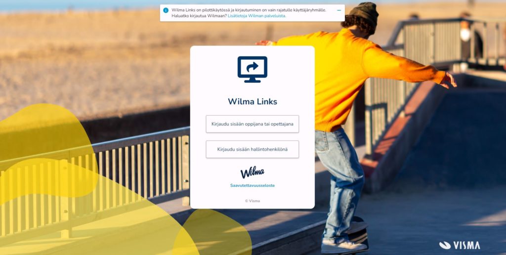 Wilma Links -kirjautumissivu
