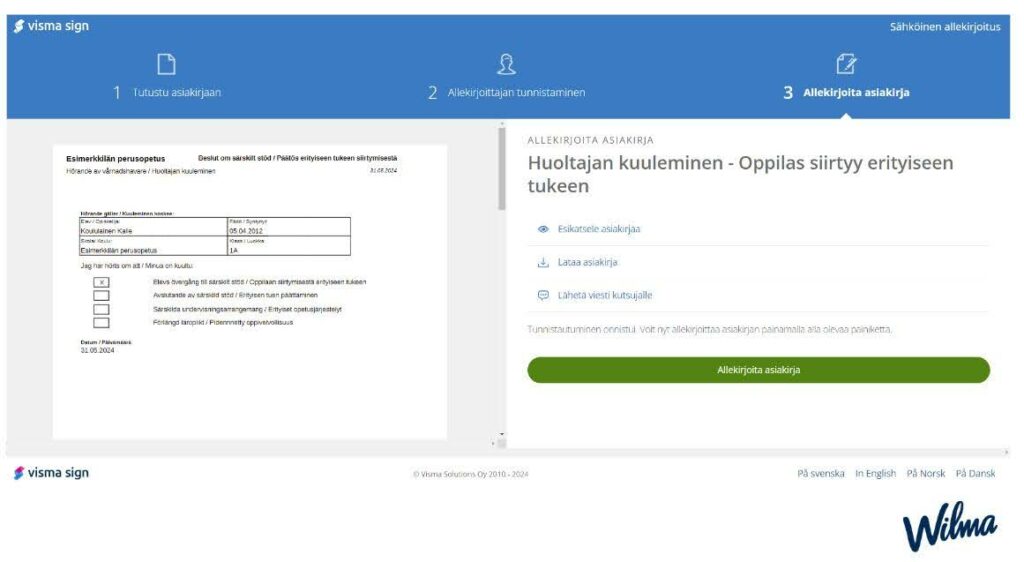 Visma Sign käyttöliittymä